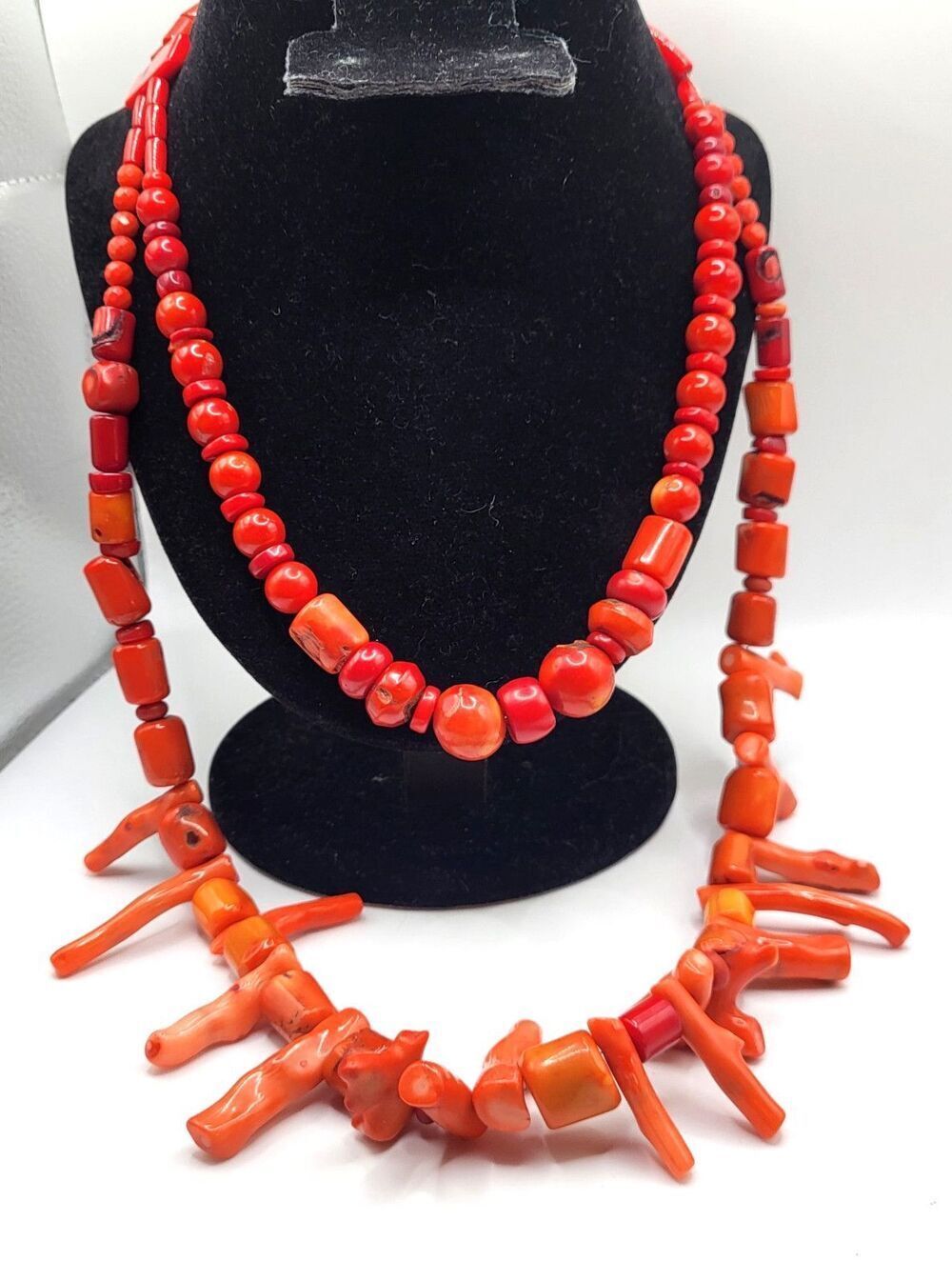 Gorgeous Chunky Bohemian Coral Double Layer Necklace 28in 6oz